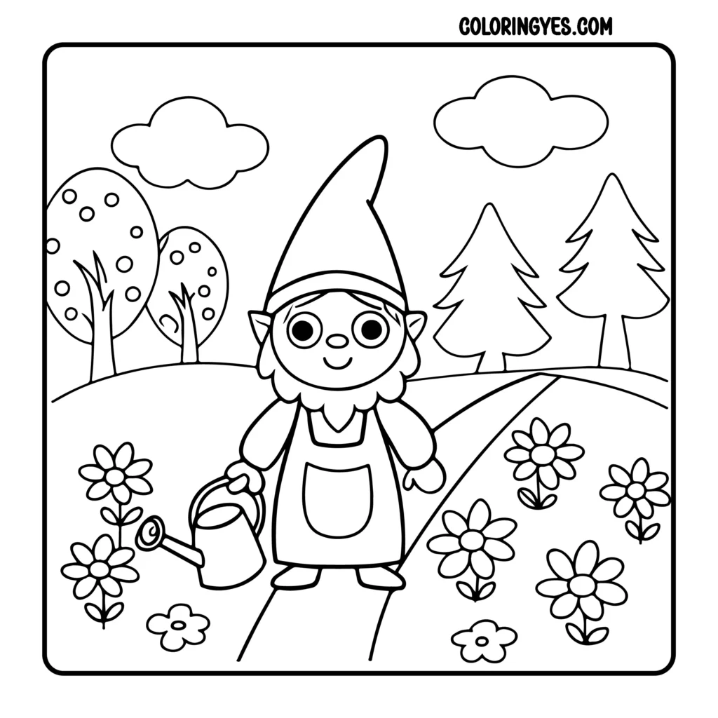 A cartoon dwarf enjoying springtime