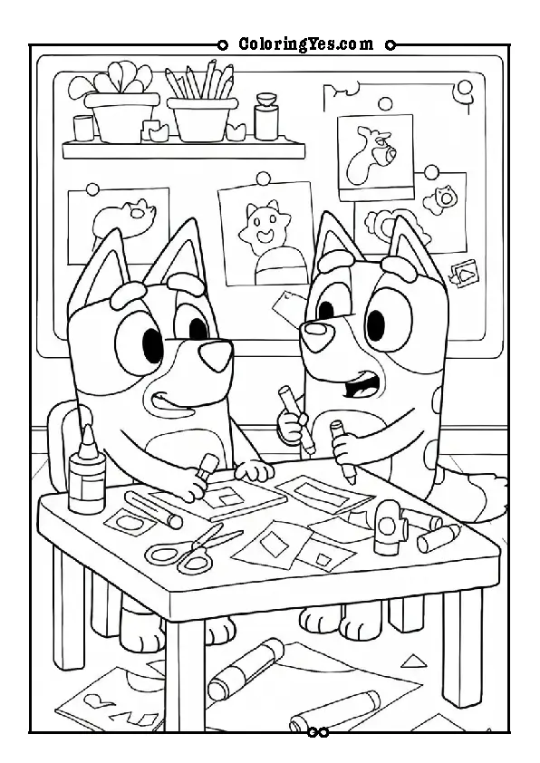 Bluey and Bingo making crafts