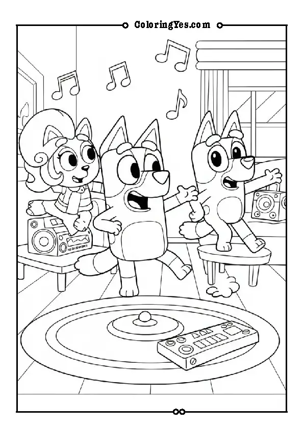 Bluey and friends playing musical statues