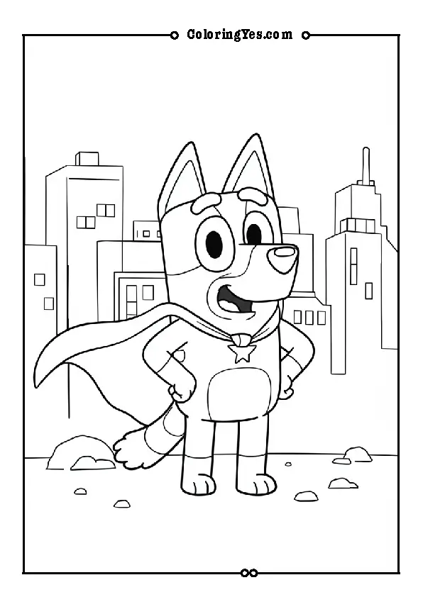 Bluey dressed as a superhero