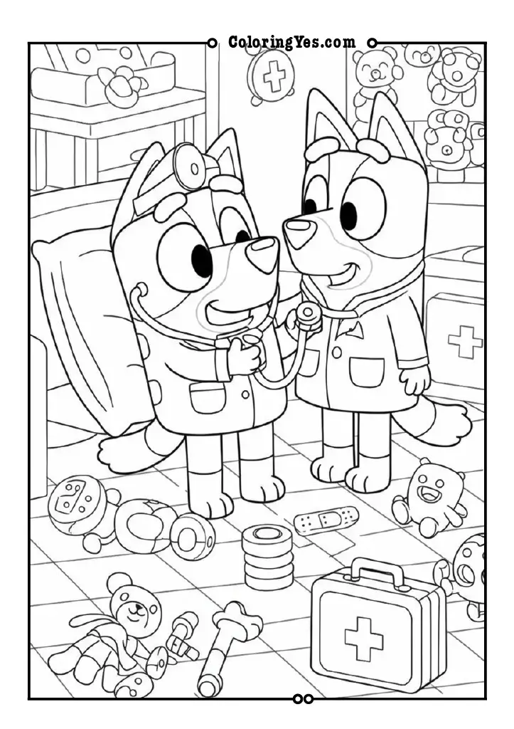 Bluey playing doctor with Bingo