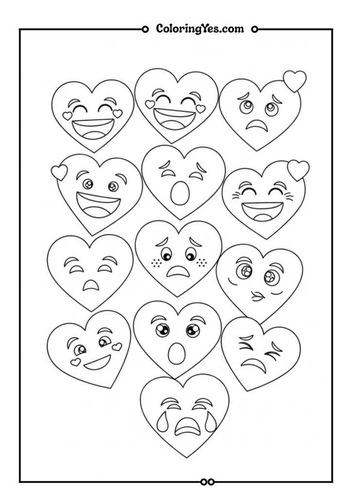 Group of different heart emoji faces