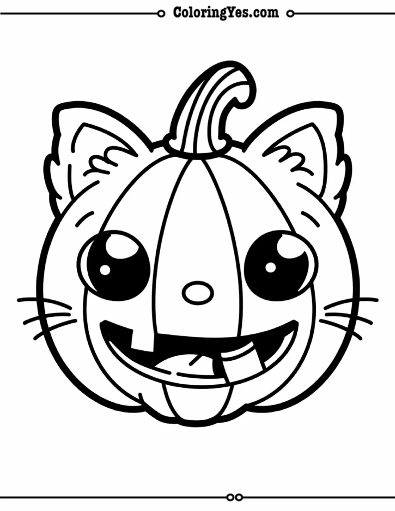 Happy Cat Pumpkin Coloring Pages for Kids