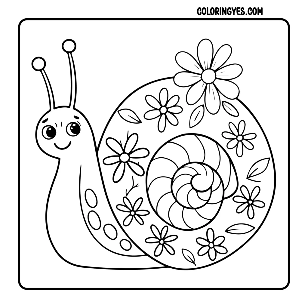 Happy Snail Spring coloring pages