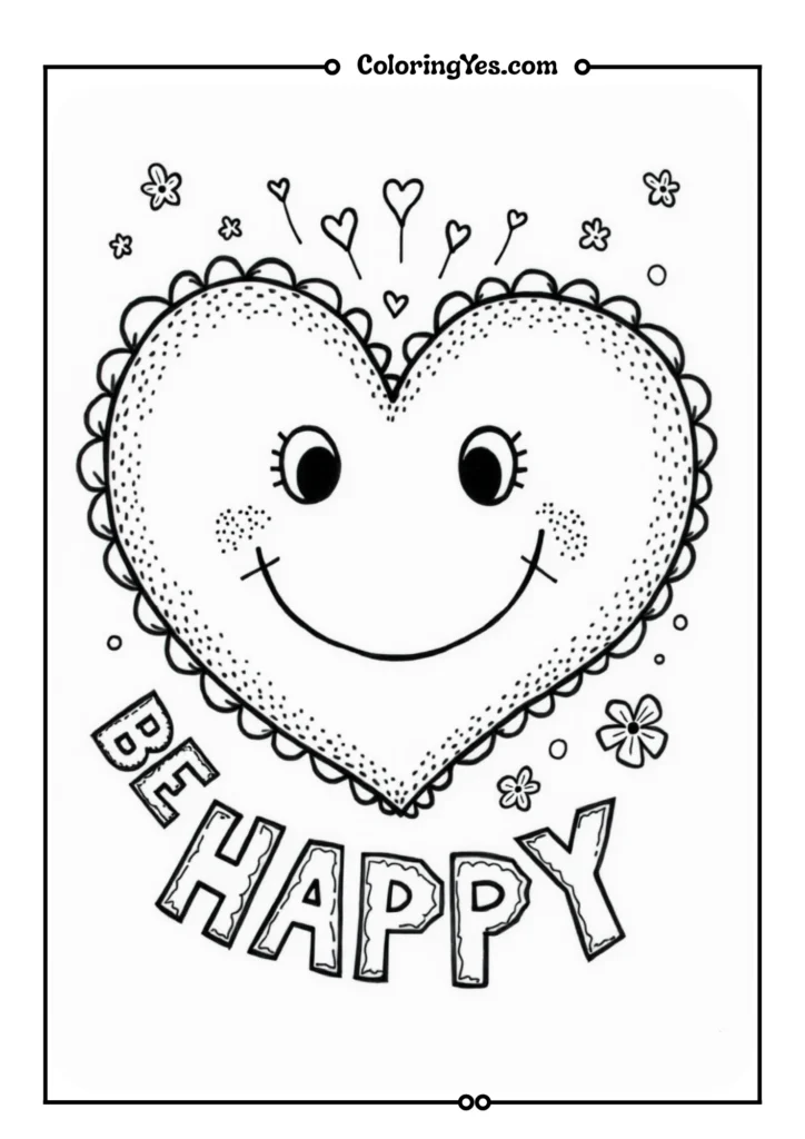 Heart-shaped smiley face with _BE HAPPY