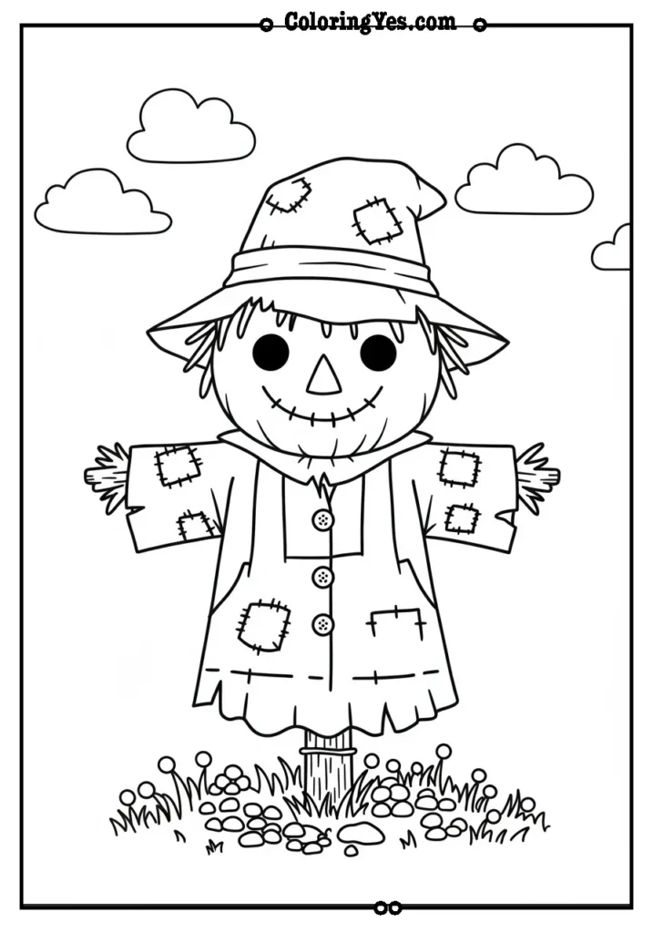 Kawaii Scarecrow In A Farm Coloring Sheet For Kids