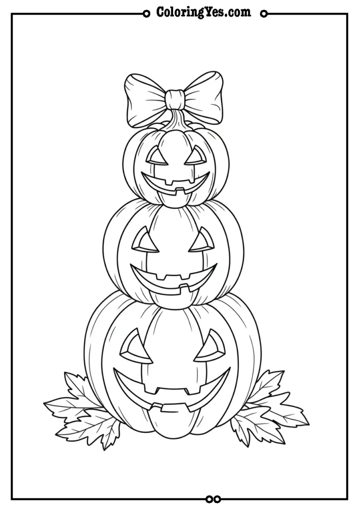 Three Pumpkins On Top Of Each Other With Bow