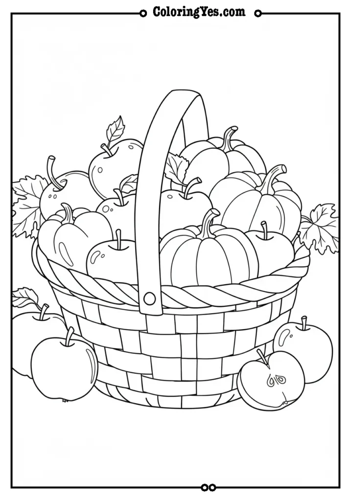 basket full of apples and pumpkins