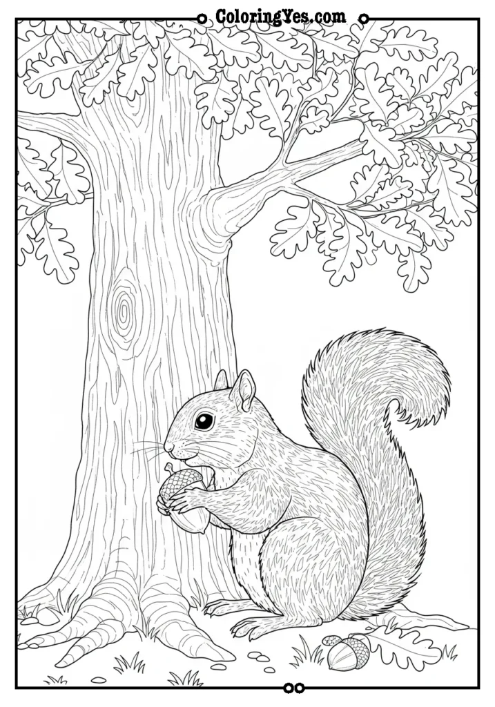 Quirrel holding an acorn under a tree