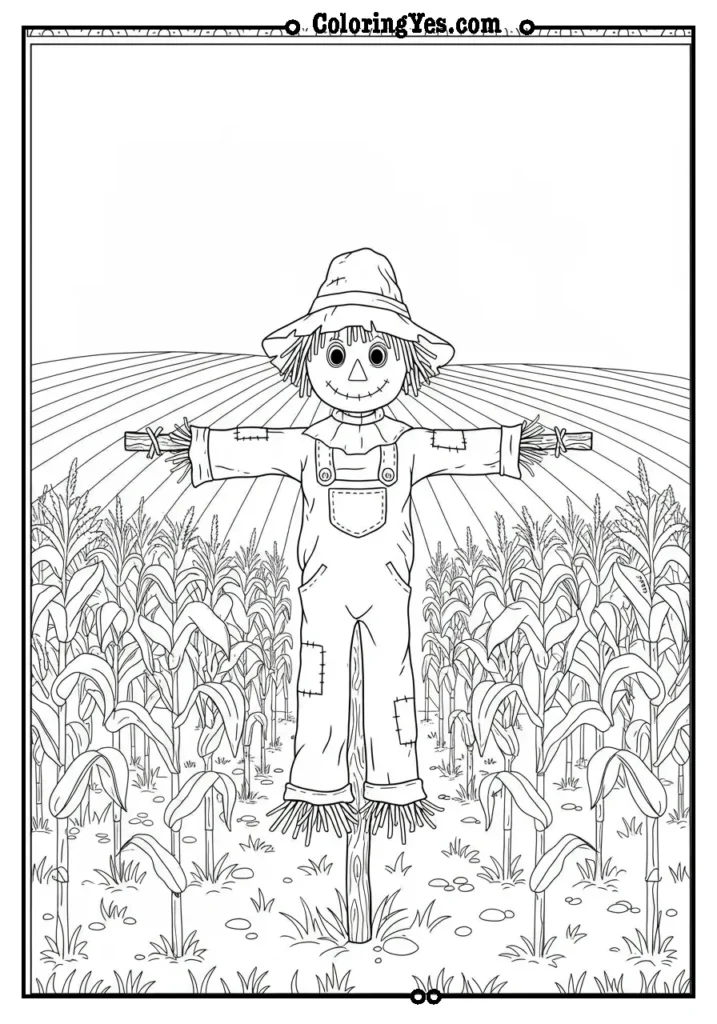 scarecrow standing in a cornfield