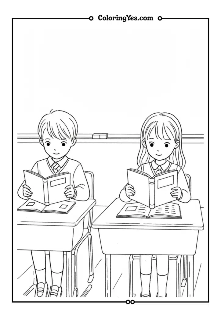 A boy and girl at school with books
