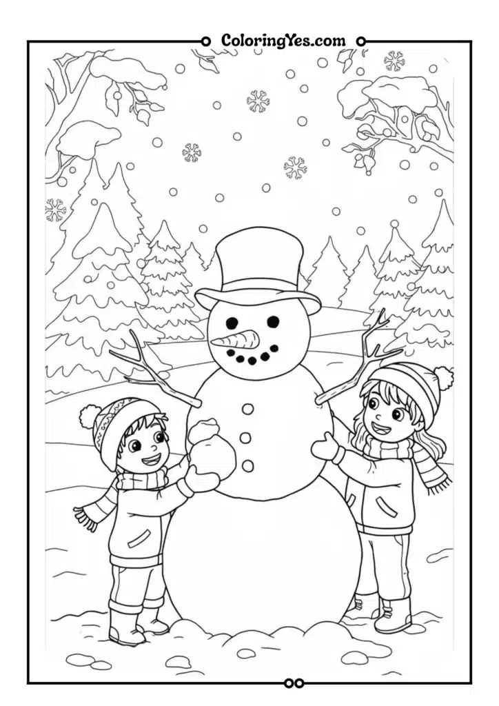 Kids building a snowman
