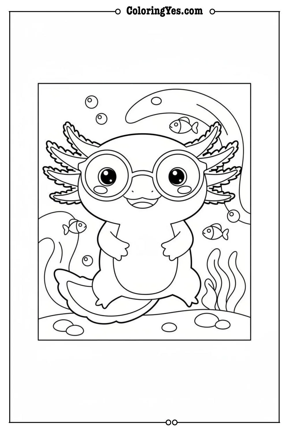 Cute axolotl wearing glasses coloring sheets--Coloringyes.com