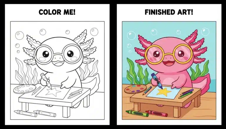 Cute axolotl wearing glasses coloring sheets-Coloringyes.com