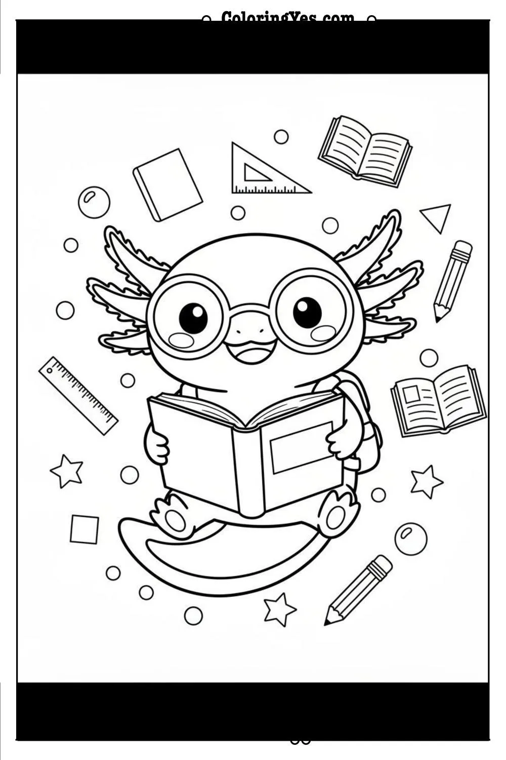 Cute axolotl wearing glasses coloring sheets-axolotl school coloring-Coloringyes.com