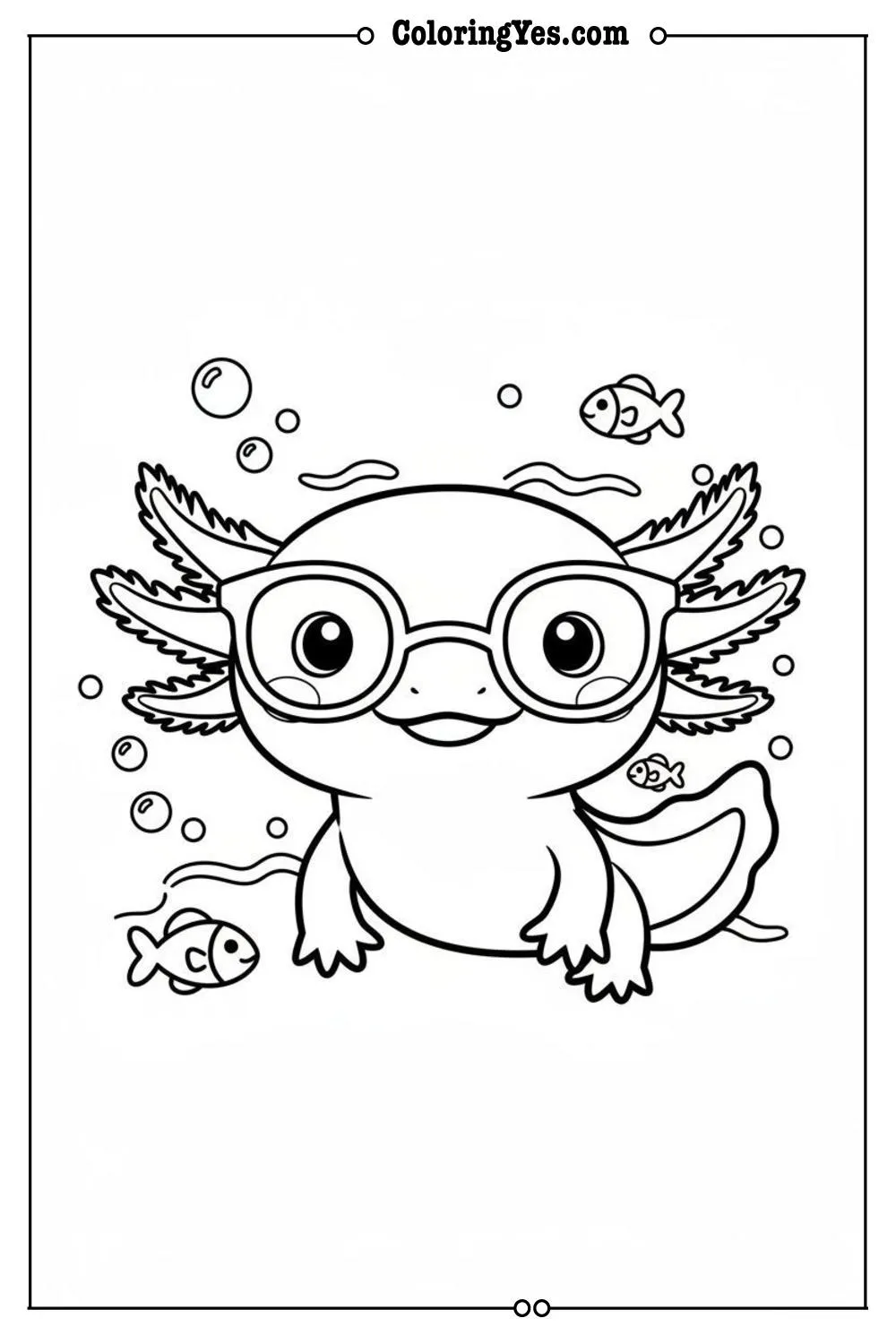 Cute axolotl wearing glasses coloring sheets-cute axolotl glasses coloring-Coloringyes.com