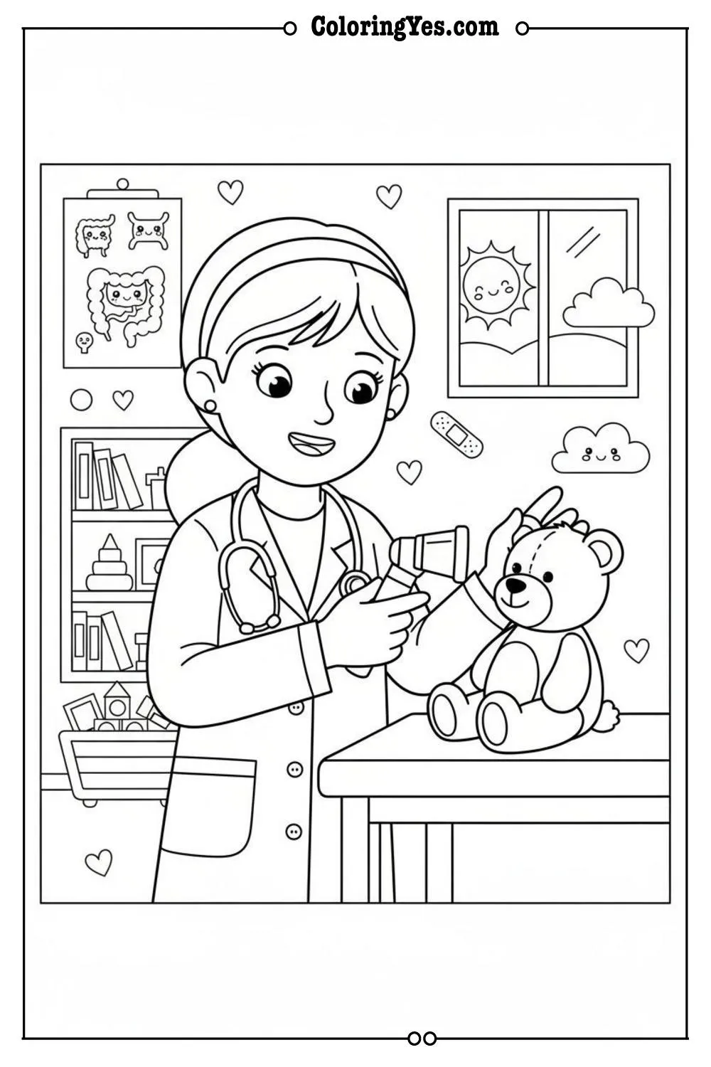 Doctors coloring pages-doctor examination coloring-Coloringyes.com