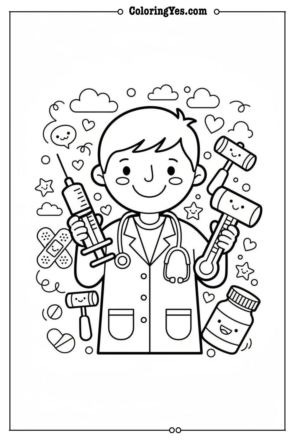 Doctors coloring pages-doctor medical tools coloring-Coloringyes.com