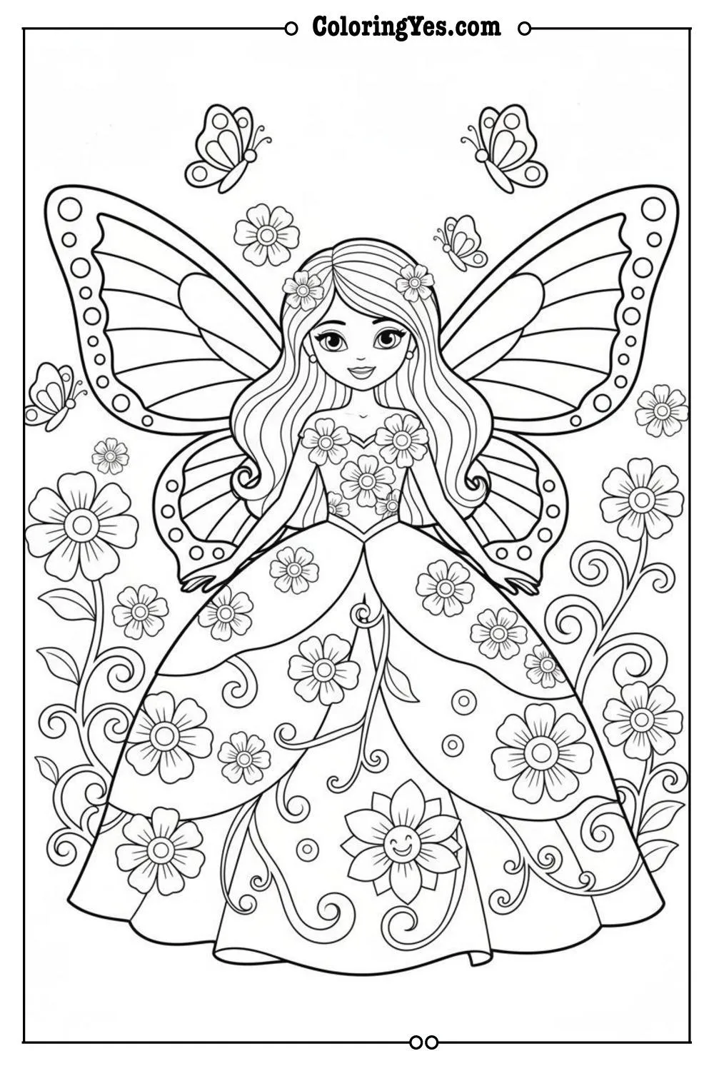 Flower Princess coloring pages-flower princess butterfly coloring-Coloringyes.com