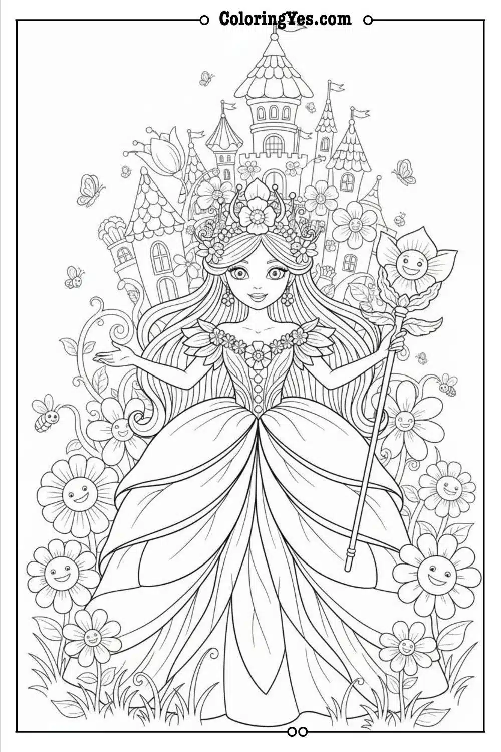Flower Princess coloring pages-flower princess castle coloring-Coloringyes.com
