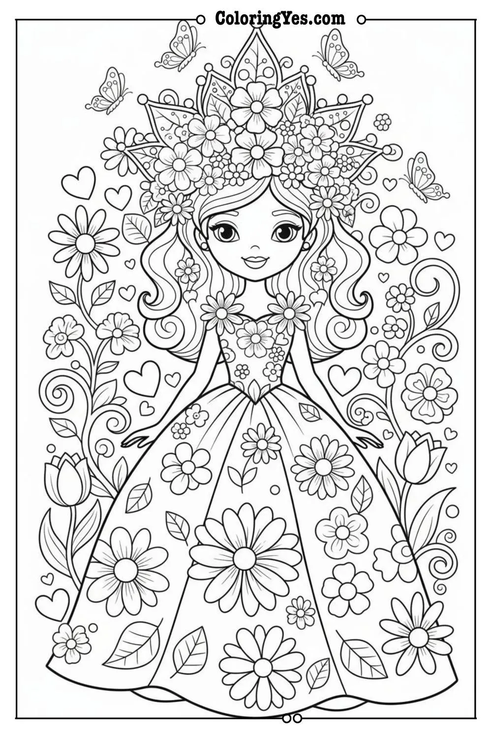 Flower Princess coloring pages-flower princess crown coloring-Coloringyes.com