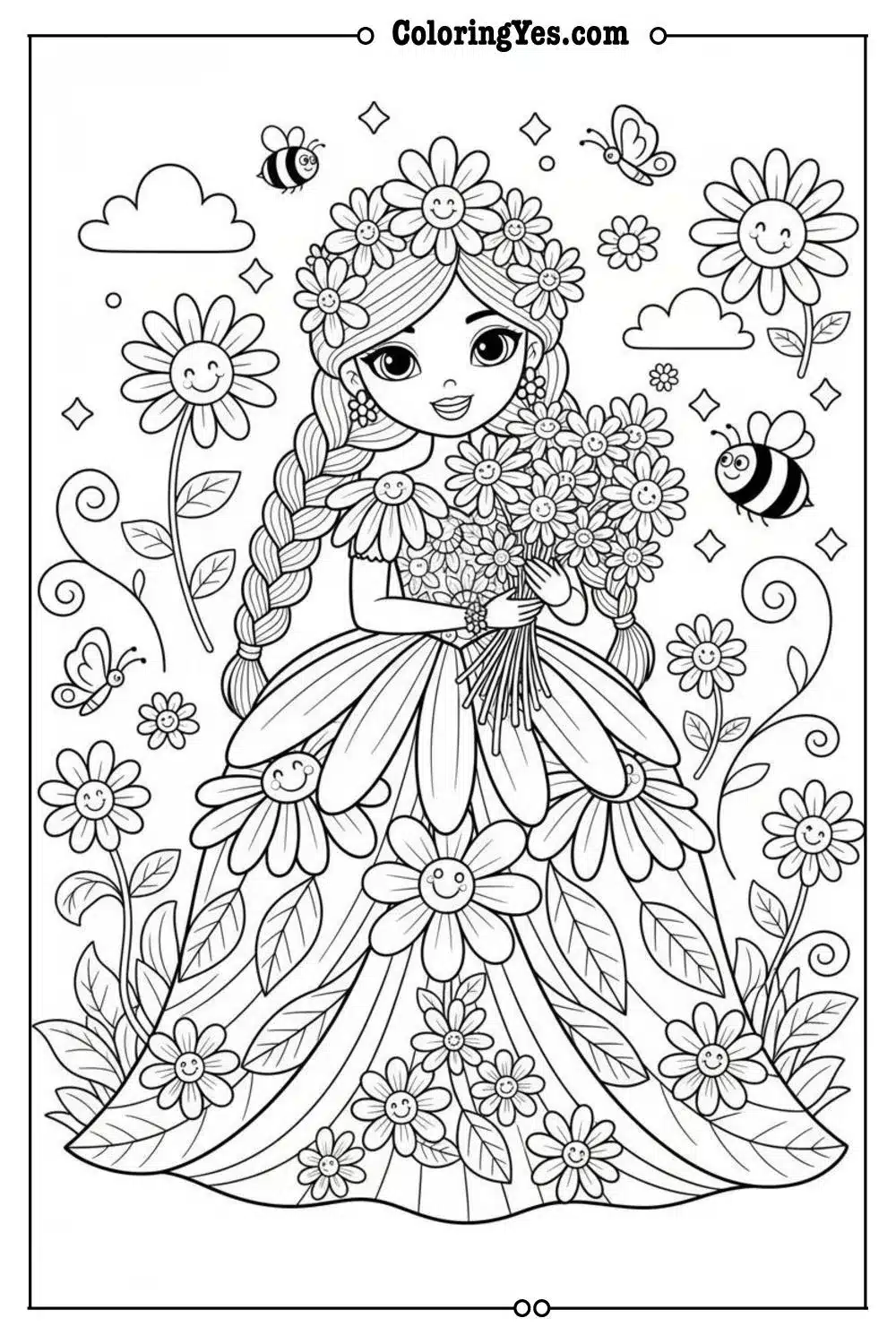 Flower Princess coloring pages-flower princess daisy coloring-Coloringyes.com