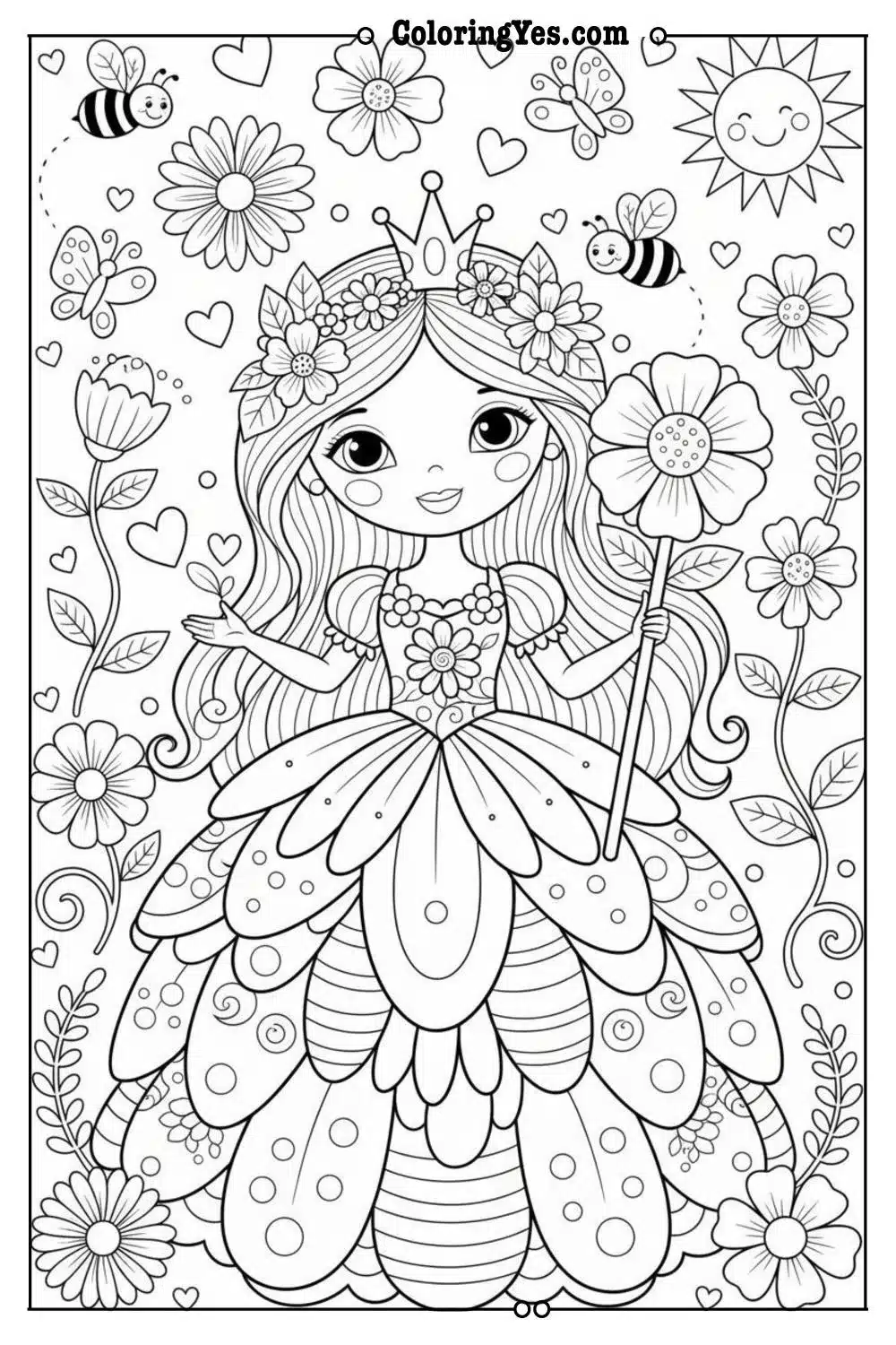 Flower Princess coloring pages-flower princess dress coloring-Coloringyes.com