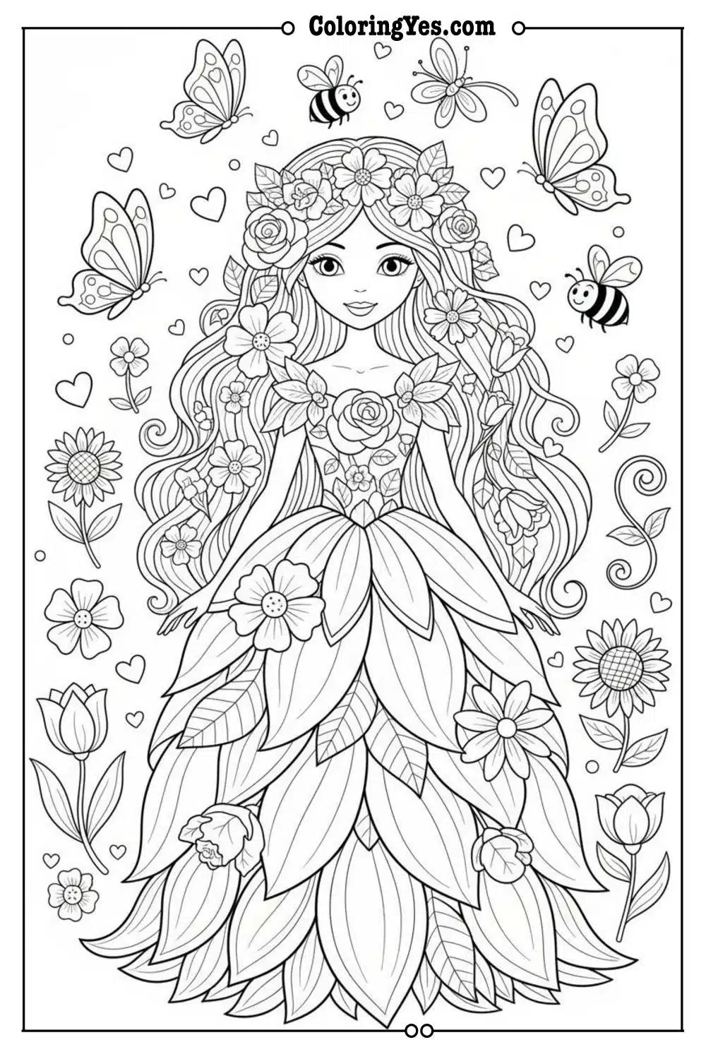 Flower Princess coloring pages-flower princess fantasy coloring-Coloringyes.com