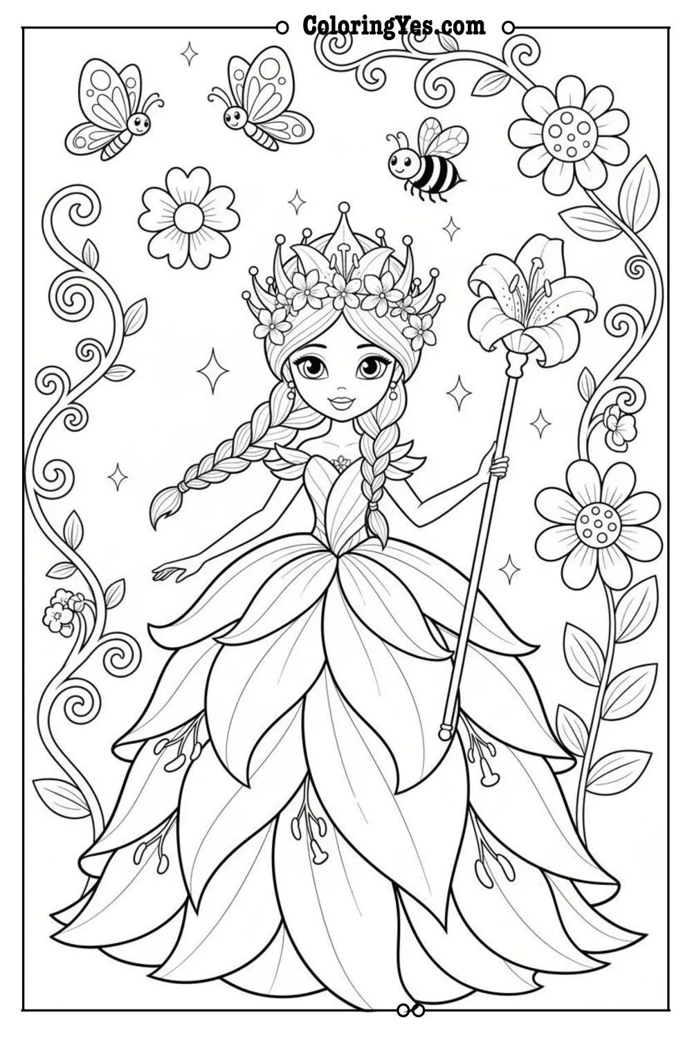 Flower Princess coloring pages-flower princess lily coloring-Coloringyes.com