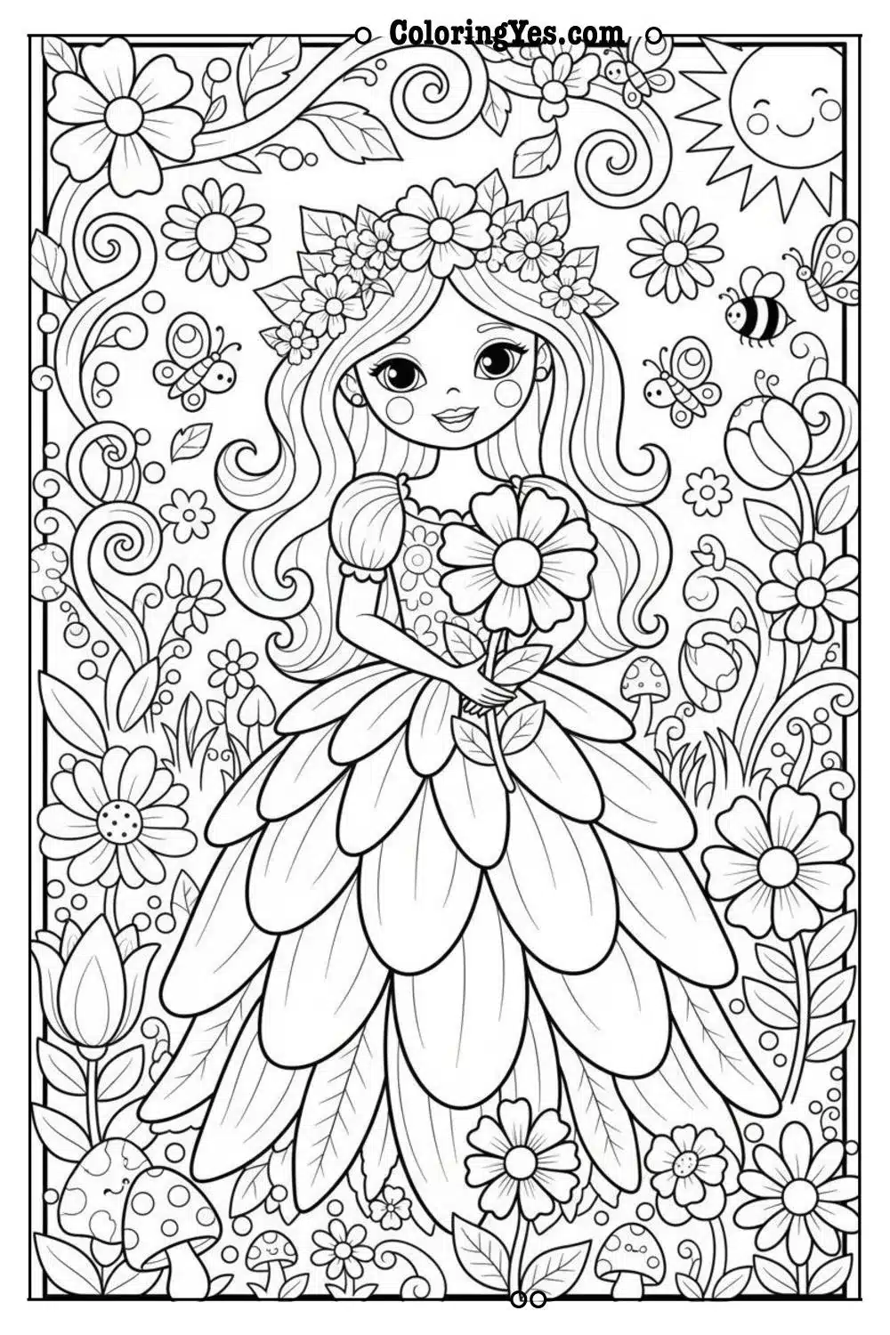 Flower Princess coloring pages-flower princess meadow coloring-Coloringyes.com