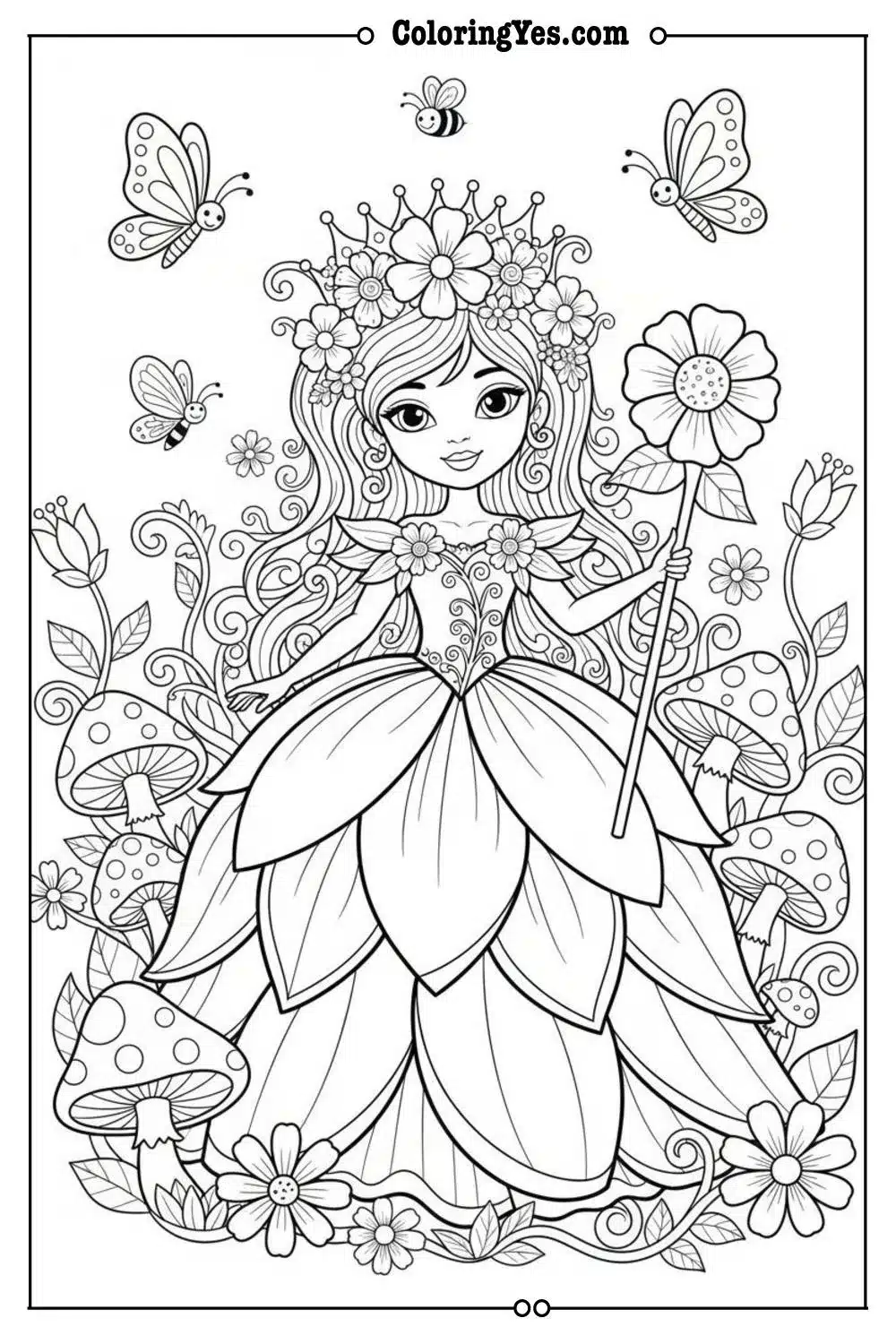 Flower Princess coloring pages-flower princess nature coloring-Coloringyes.com