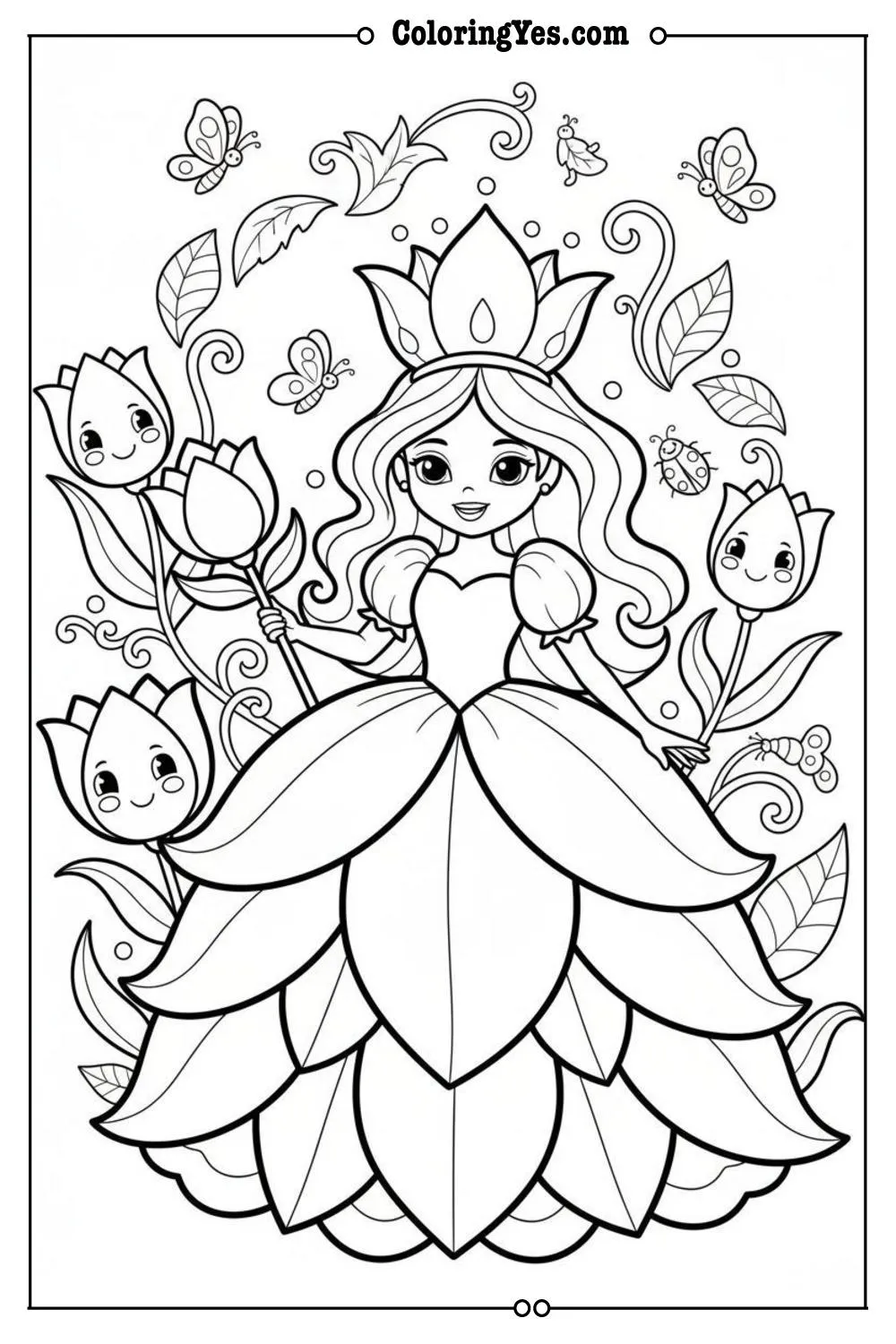 Flower Princess coloring pages-flower princess tulip coloring-Coloringyes.com