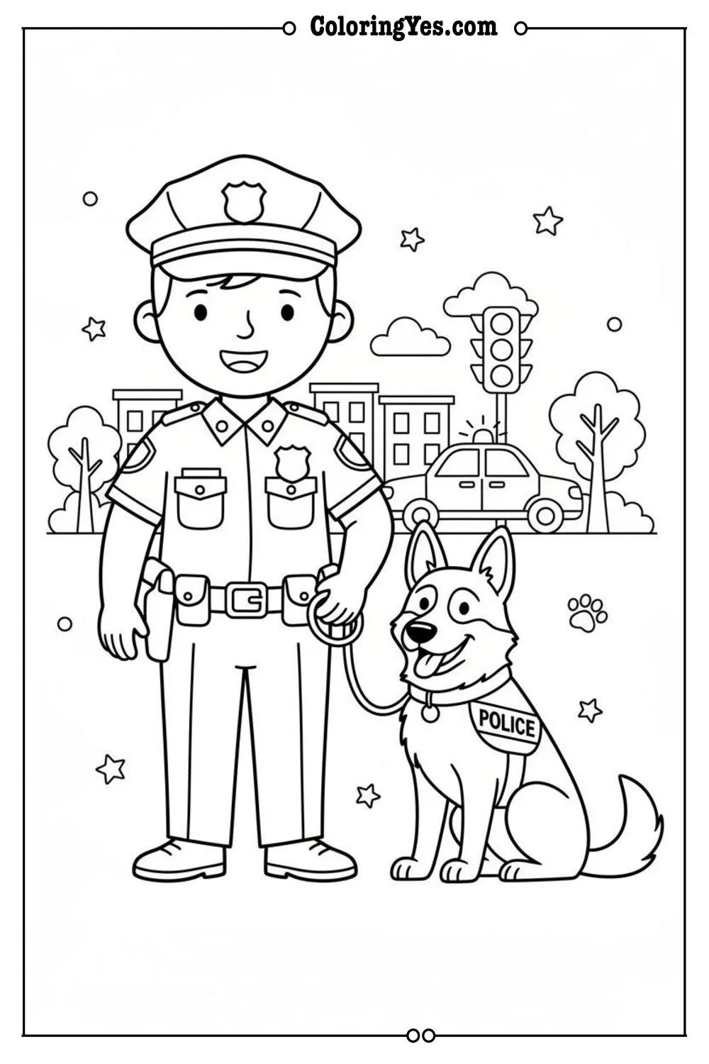 Police officers coloring pages-police officer dog coloring-Coloringyes.com