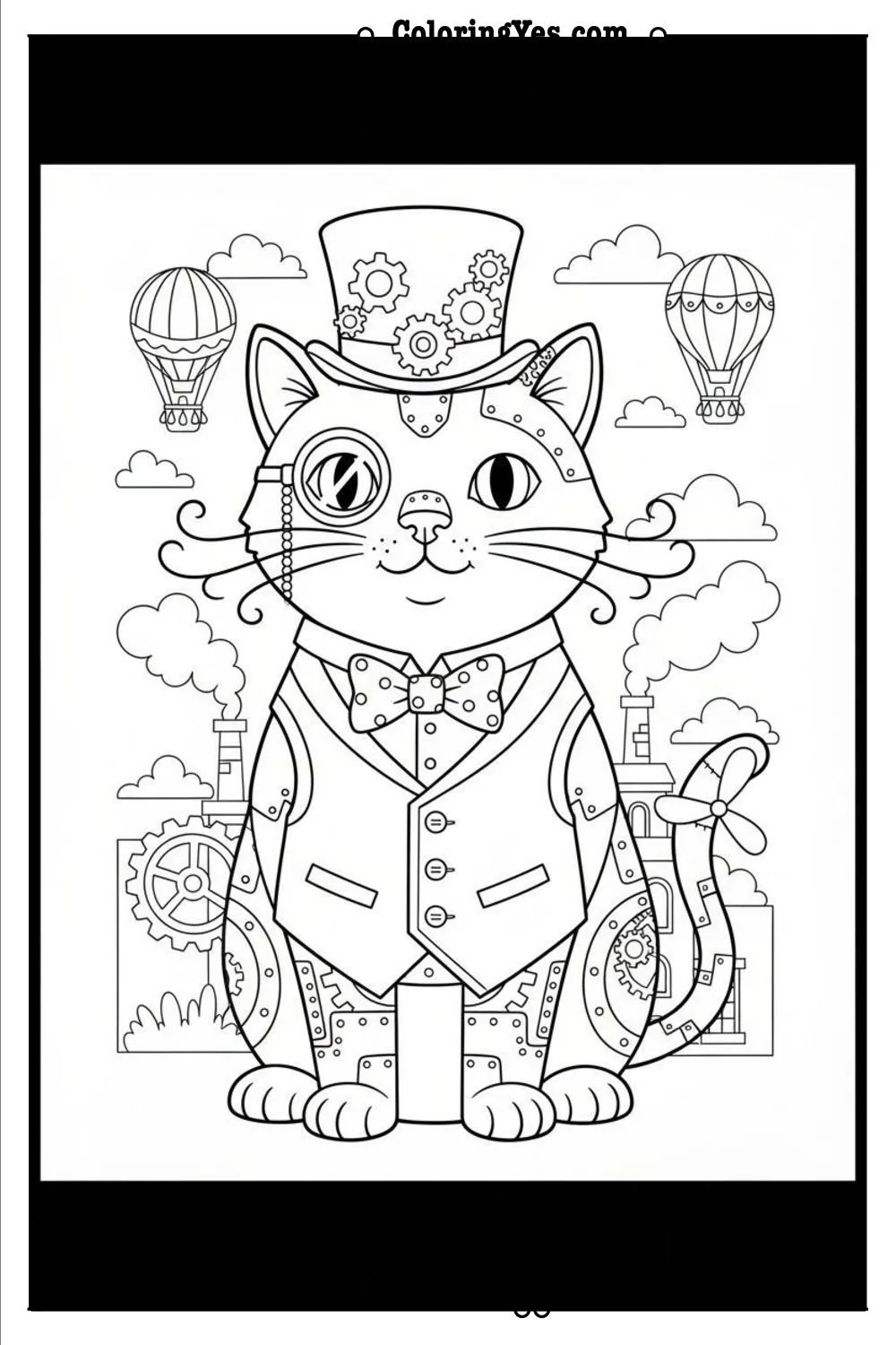 Victorian steampunk cat coloring pages-steampunk cat brass coloring-Coloringyes.com