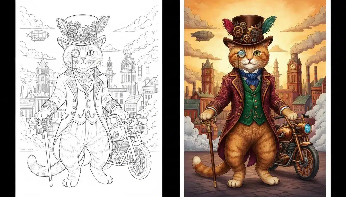 Victorian steampunk cat coloring pages-Coloringyes.com