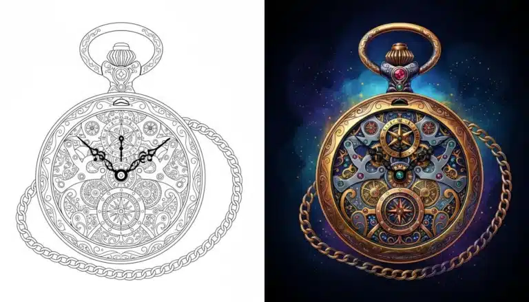 Vintage pocket watch coloring pages for adults-Coloringyes.com