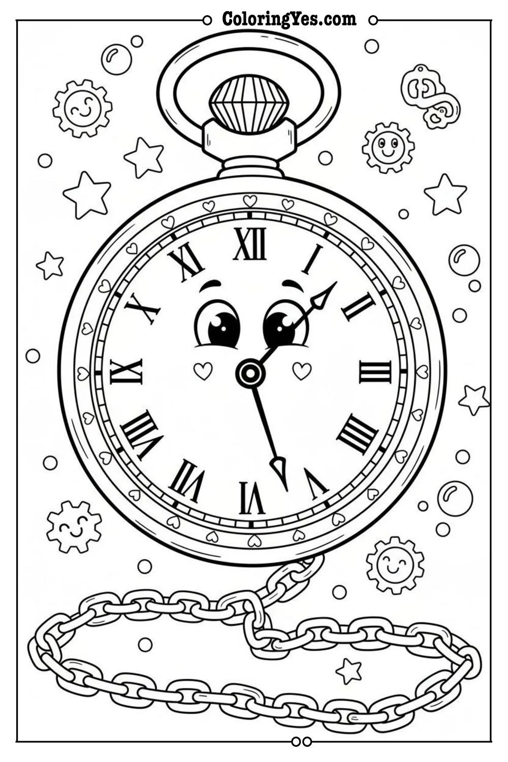 Vintage pocket watch coloring pages for adults-ornate pocket watch coloring-Coloringyes.com
