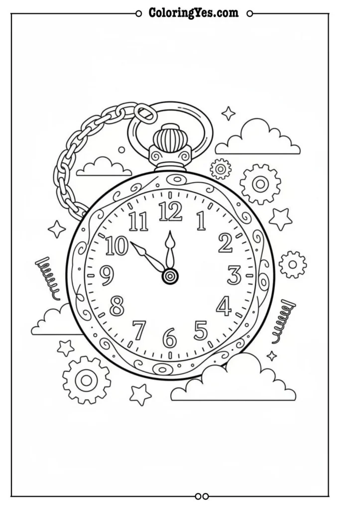 Vintage pocket watch coloring pages for adults-pocket watch detailed coloring-Coloringyes.com