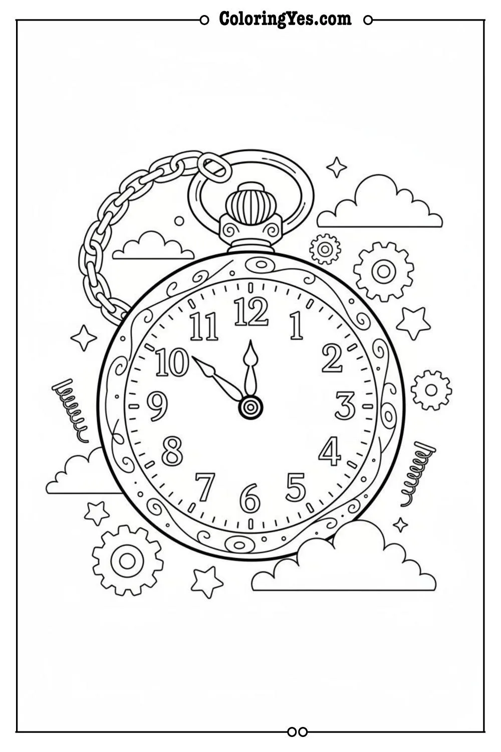 Vintage pocket watch coloring pages for adults-pocket watch detailed coloring-Coloringyes.com
