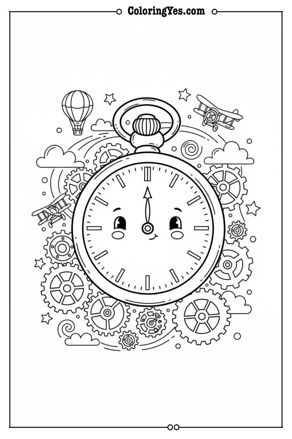 Vintage pocket watch coloring pages for adults-pocket watch gears coloring-Coloringyes.com