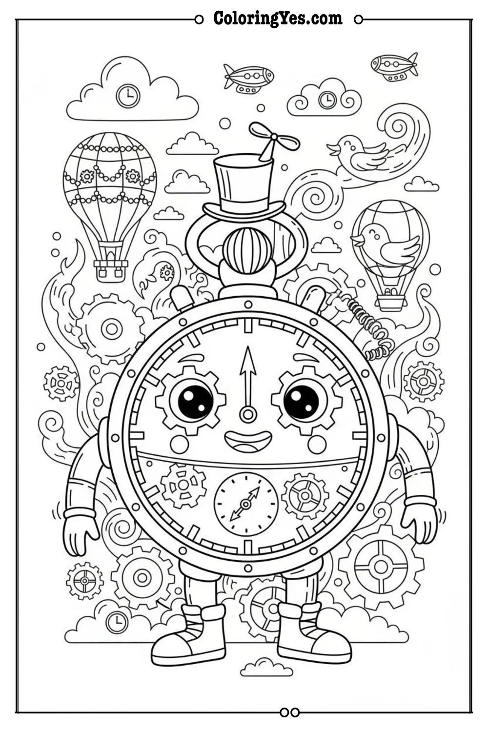 Vintage pocket watch coloring pages for adults-steampunk pocket watch coloring-Coloringyes.com