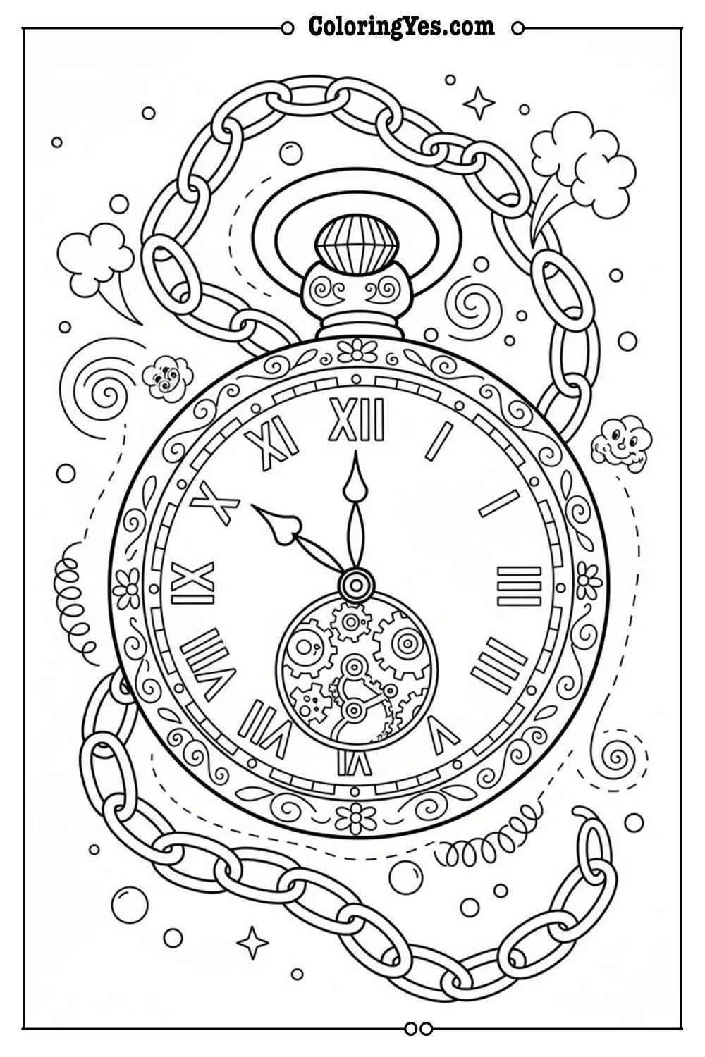 Vintage pocket watch coloring pages for adults-vintage clockwork coloring-Coloringyes.com