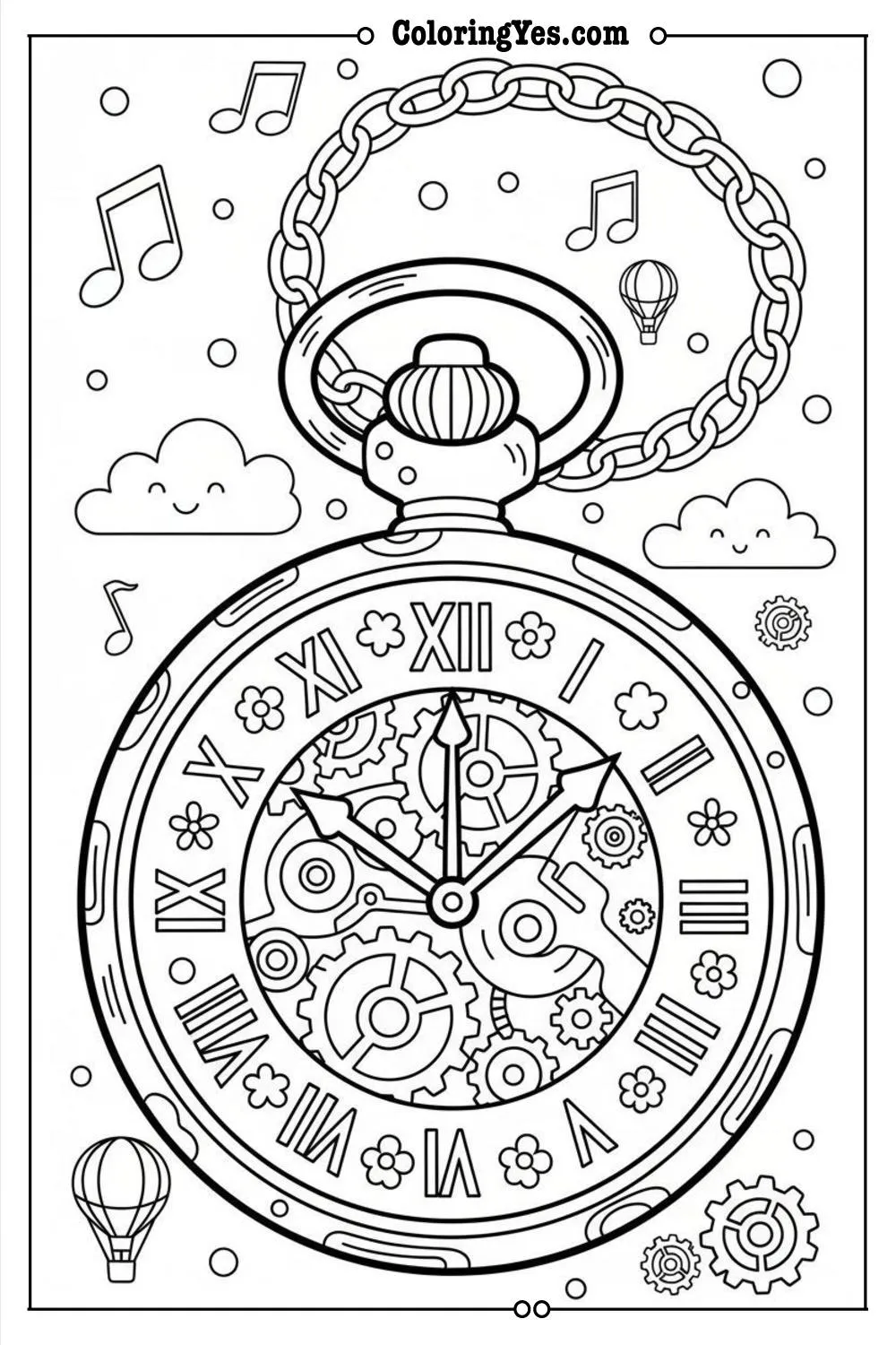 Vintage pocket watch coloring pages for adults-vintage pocket watch intricate coloring-Coloringyes.com