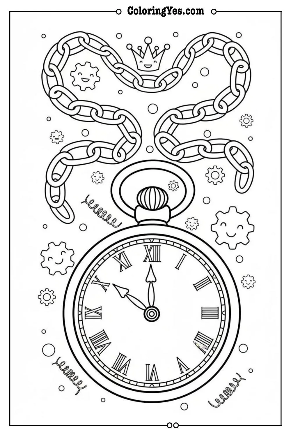 Vintage pocket watch coloring pages for adults-vintage watch chain coloring-Coloringyes.com