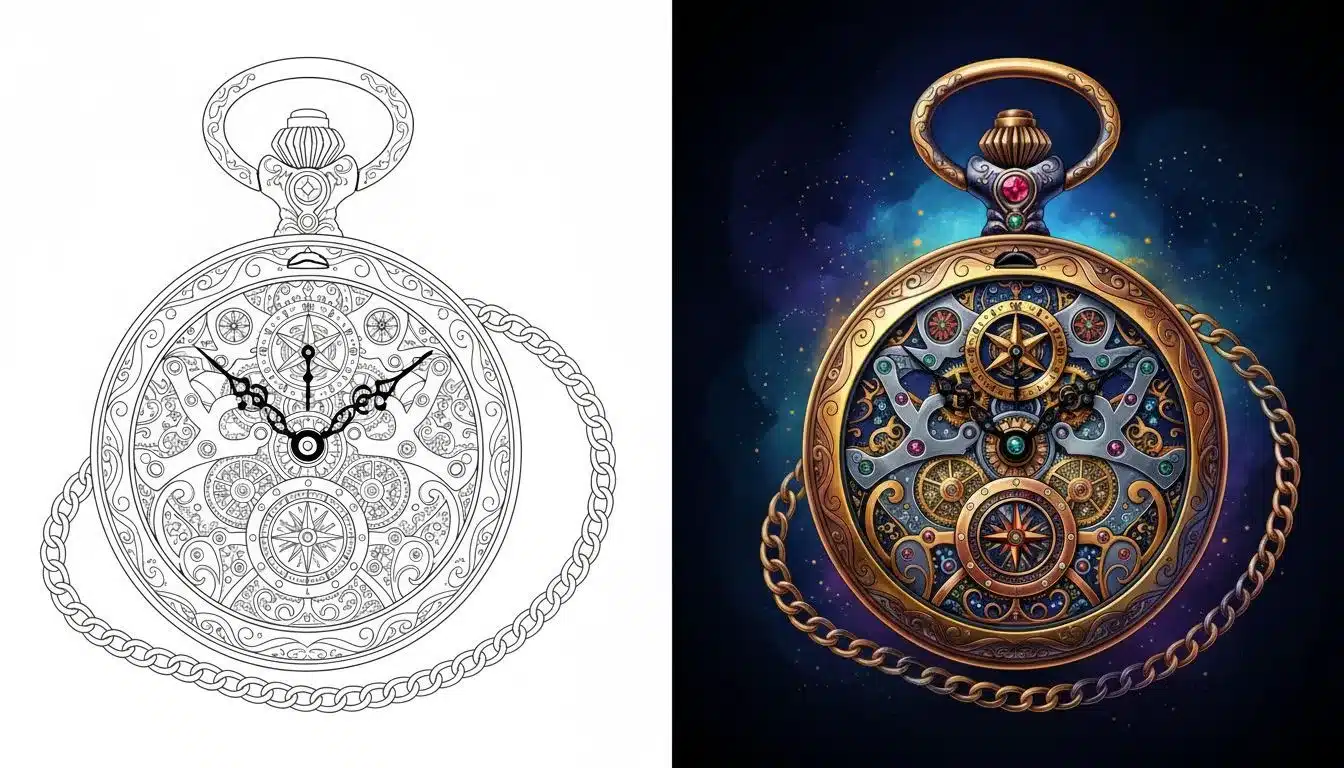 Vintage pocket watch coloring pages for adults-Coloringyes.com