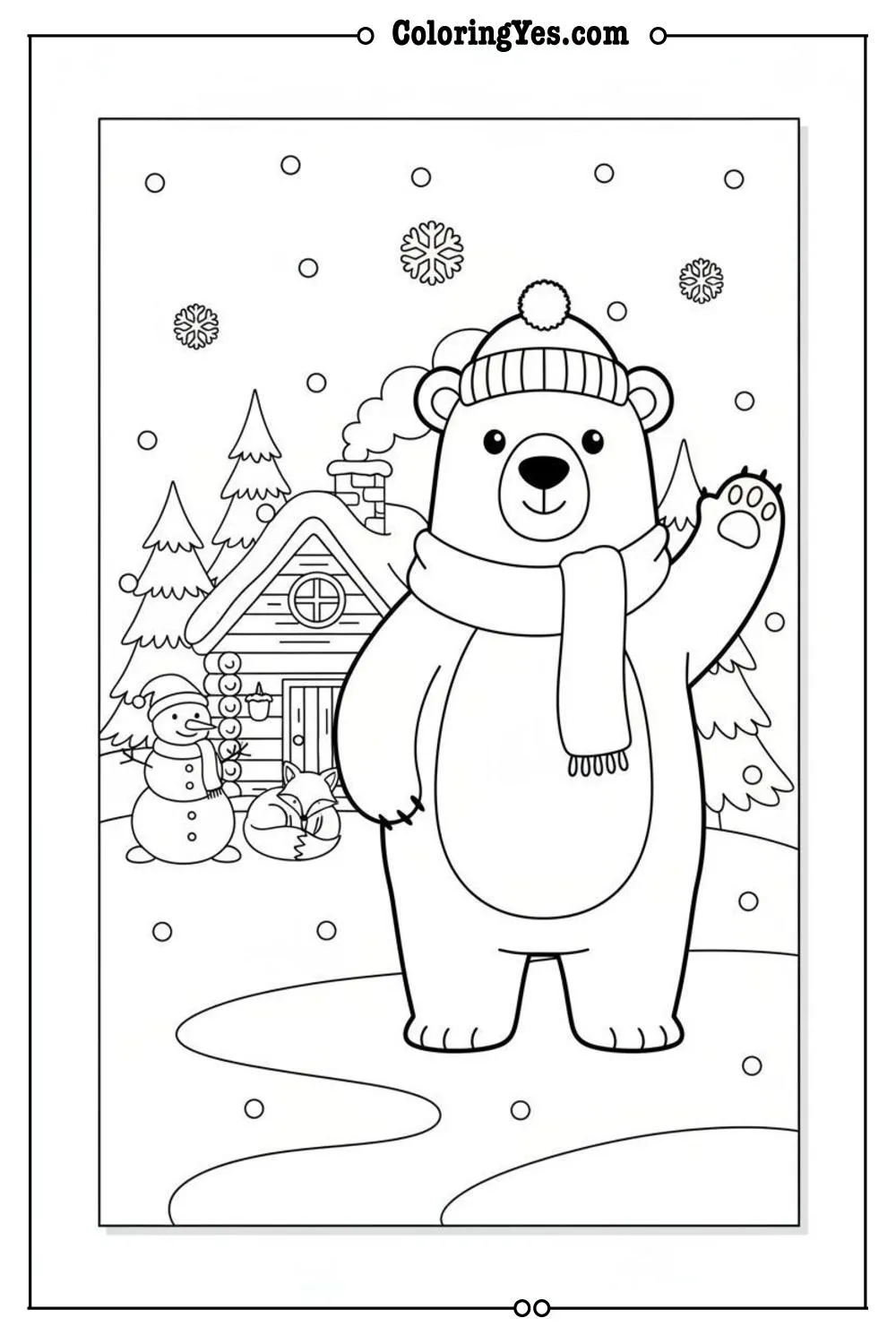 Winter Coloring Pages-winter cabin coloring-Coloringyes.com