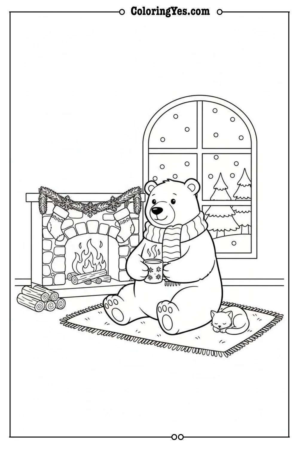 Winter Coloring Pages-winter fireplace coloring-Coloringyes.com