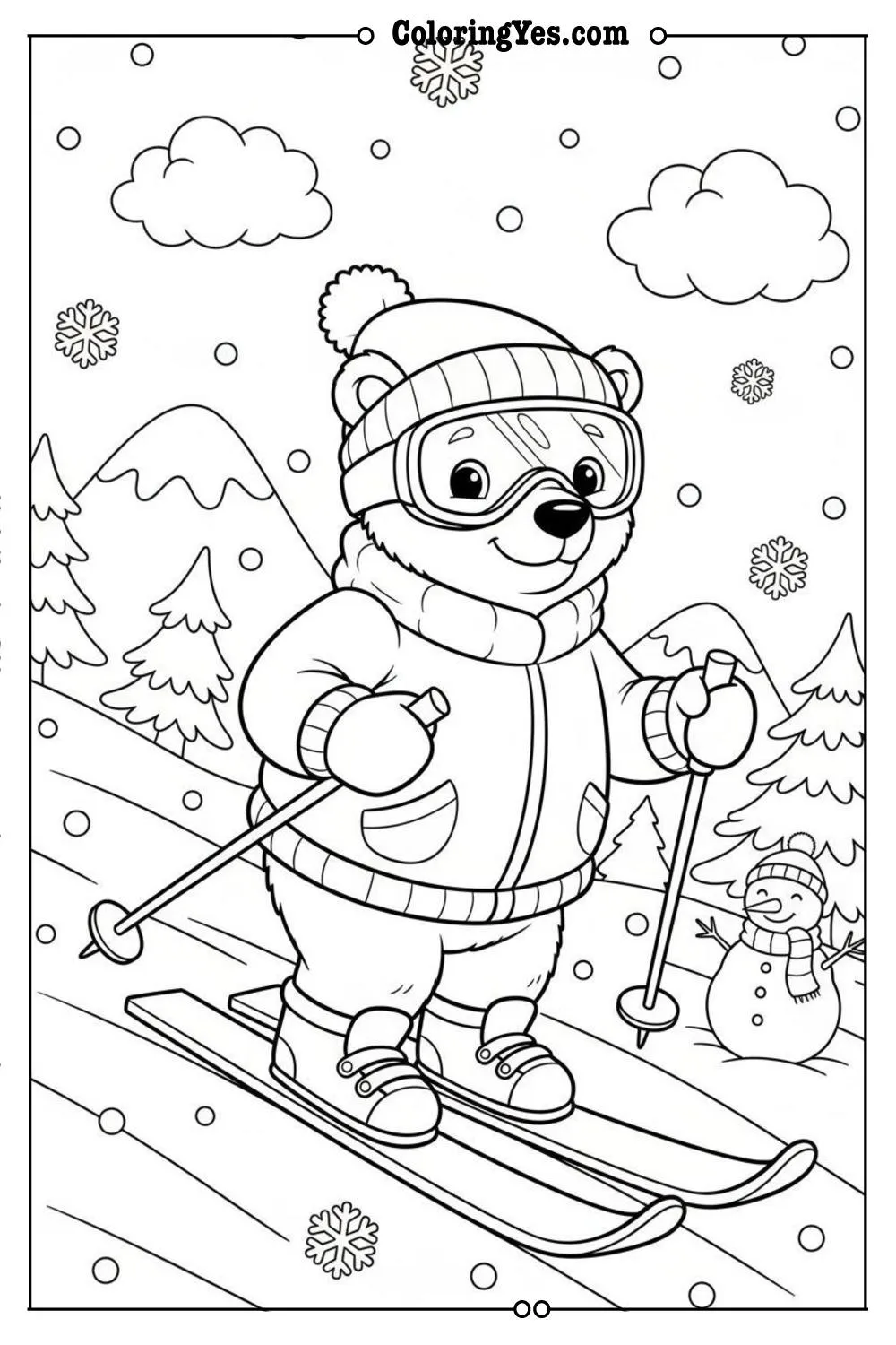 Winter Coloring Pages-winter skiing coloring-Coloringyes.com