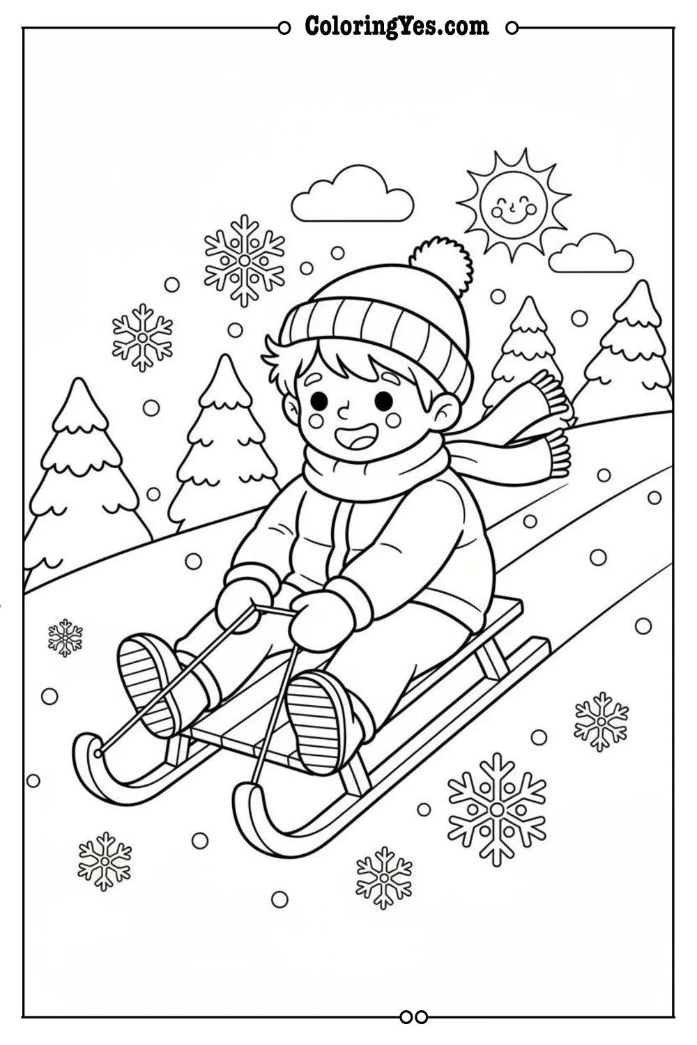 Winter Coloring Pages-winter sledding coloring-Coloringyes.com