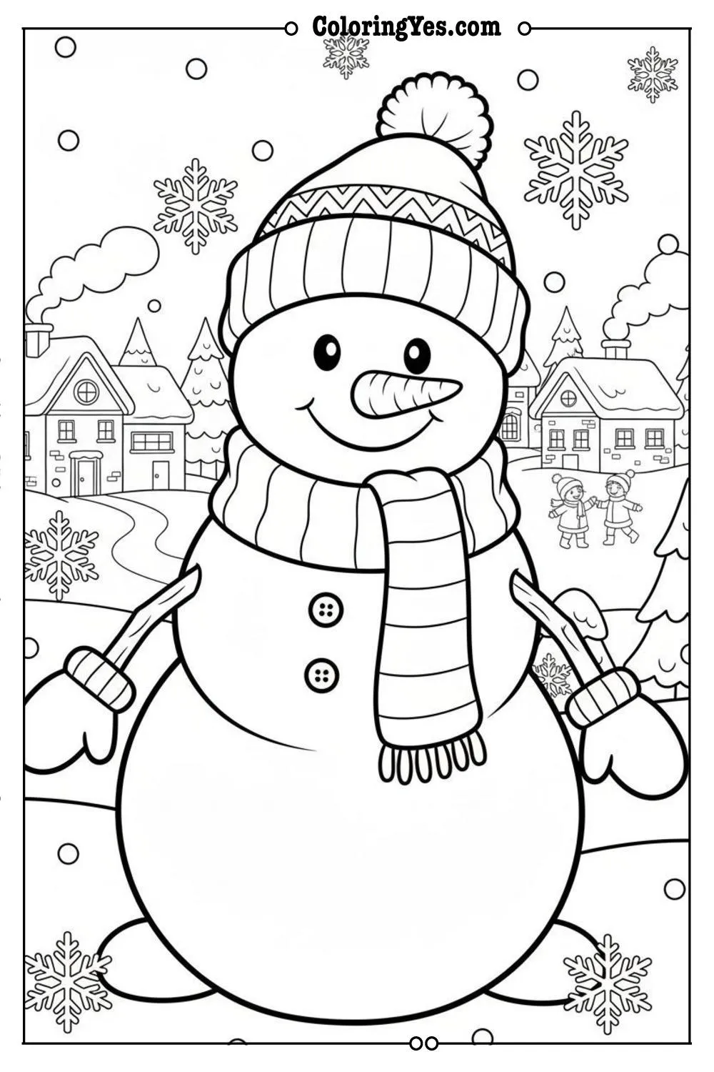 Winter Coloring Pages-winter village coloring-Coloringyes.com